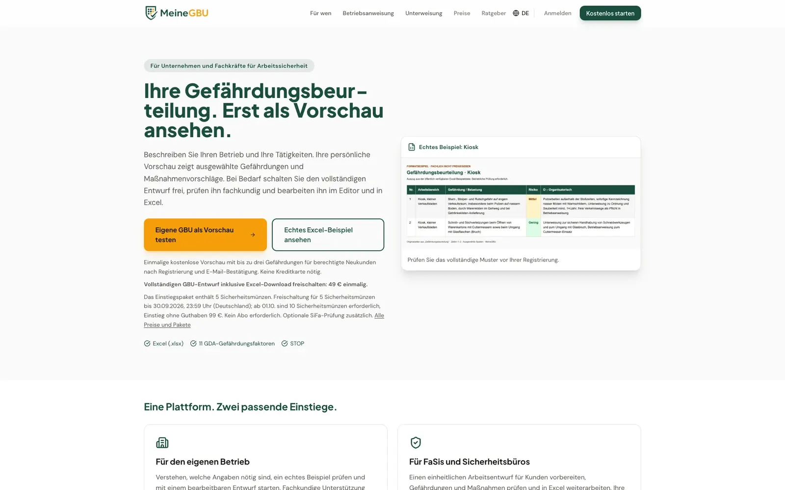MeineGBU: Ansicht unserer Website